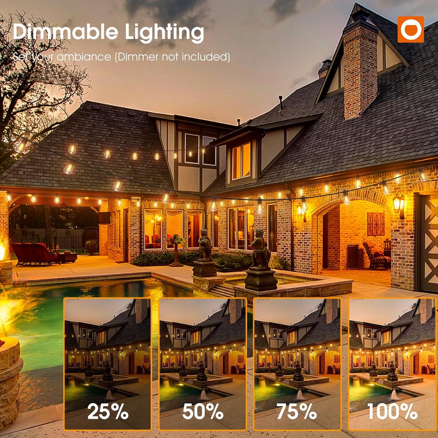 addlon 72FT(2FT Space) LED Outdoor String Lights with 36 Edison Shatterproof Bulbs, Heavy-Duty and Weatherproof Strand, Commercial Grade Patio Lights, Decorative for Patio, Black