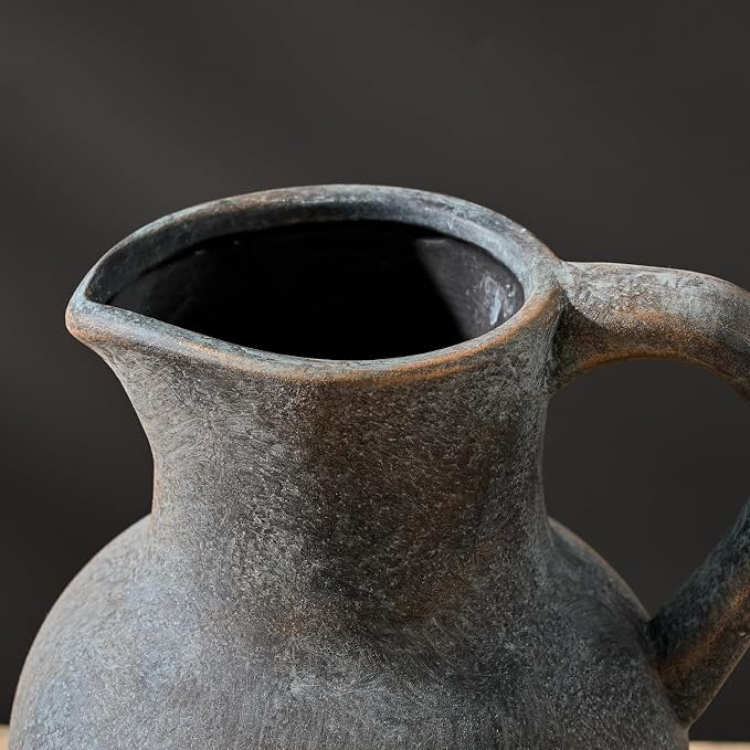 SIDUCAL Ceramic Rustic Farmhouse Vase with Handle, Terracotta Vase, Minimalist Decorative Vases for Home Decor, Table, Wedding,Living Room, Shelf, Decoration(BD)