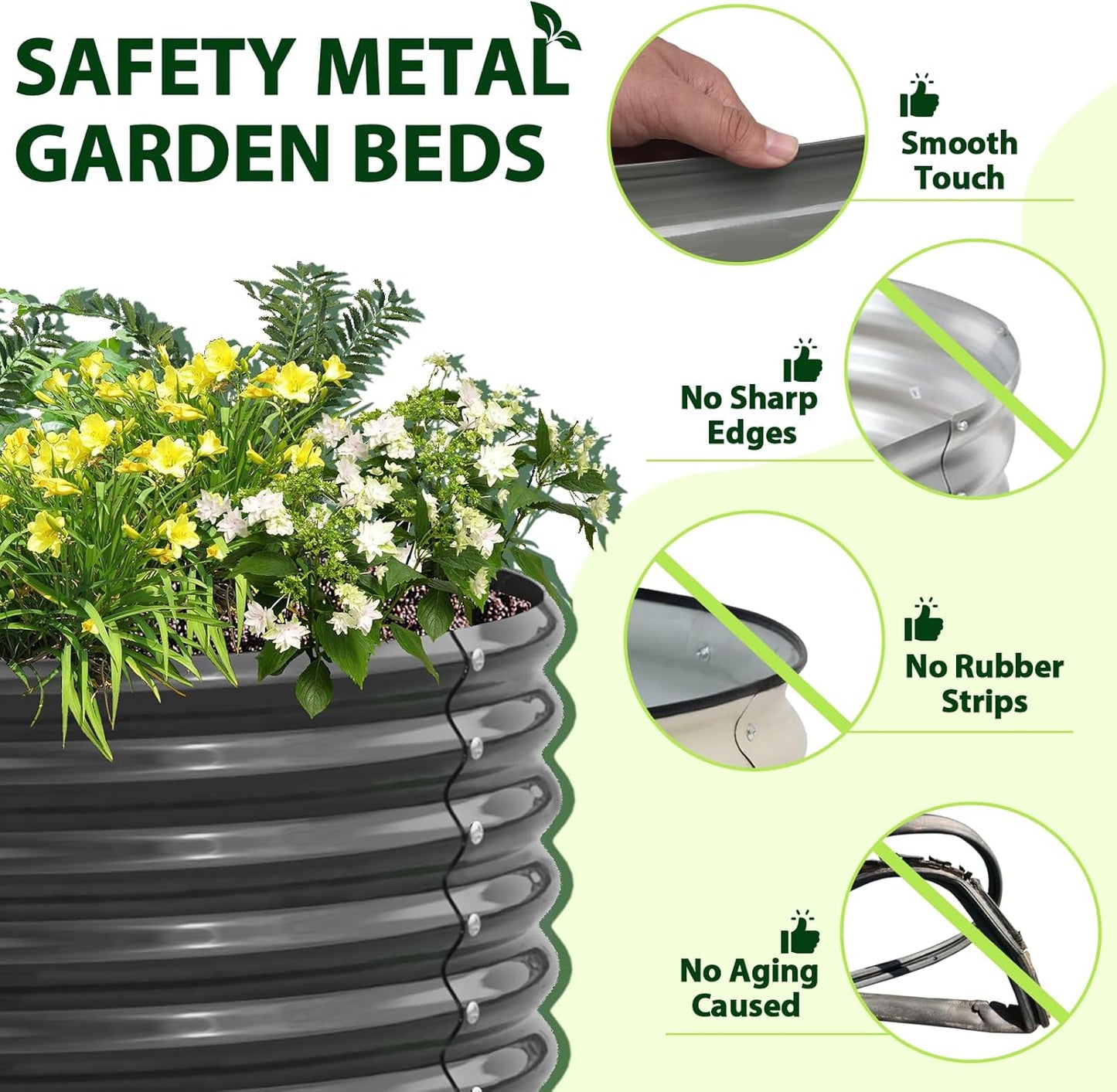 A ANLEOLIFE 8-Pack 4X4X1.5ft & 74x74x18in Deep Root Galvanized Raised Garden Beds Outdoor for Planting Vegetables Flowers Herb, Quartz Grey