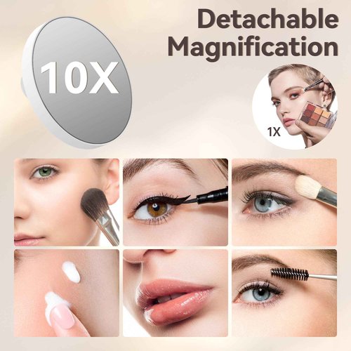 MINISO Vanity Mirror with Lights, 20" x 16" LED Makeup Mirror, Light & Brightness Adjustment, Smart Sensor, 360°Rotation, Aluminum Alloy Metal White Frame, with 10X Magnifying Glass