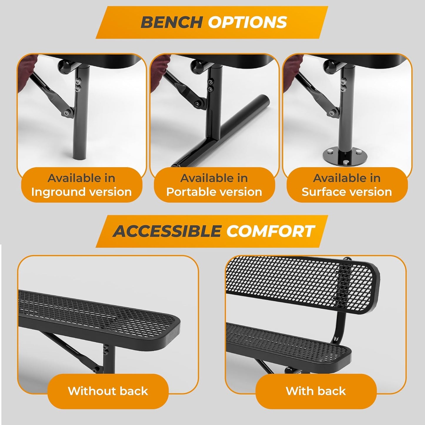Heavy-Duty Outdoor Metal Bench, Thermoplastic-Coated, Portable, Weatherproof, Commercial-Grade for Parks, Gardens, Patios, Stores & More (6 Ft - Portable, Green)