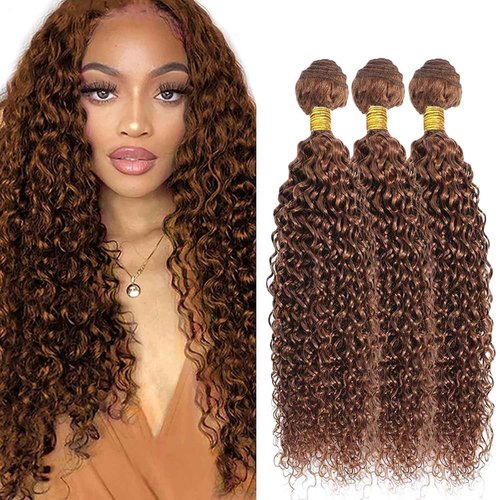 Giginger Bundles Human Hair 24 26 28 Inch Color 30 Light Brown Jerry Curly Wave Bundles Human Hair Unprocessed Quick Weave Soft Sewn In Hair Extensions for Black Women