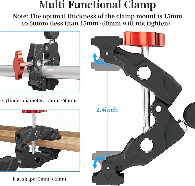 Clamp Camera Mount for DJI Osmo Action 6 5 4 360 Nano for Insta360 X5 X4 Air Go Ultra for Gopro Hero 13 12 11 MAX 2 Metal Fence Motorcycle Bike Mount Handlebar 1/4" Threads Accessories