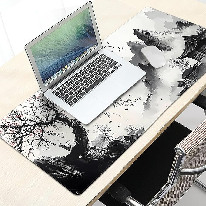 Japanese Mouse Pad XXL 35.4x15.7 Inch Japanese Cherry Blossom Gaming Mouse Pad Non-Slip Rubber Base with Stitched Edges Japanese Anime Desk Mat Extended Large Mousepad for Home Office Gaming Work