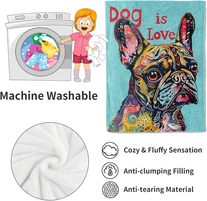 French Bulldog Blanket Pop Art Dog Throw Blankets,Birthday Gifts for Kids Adult Women & Pet Lovers,Lightweight Soft Fleece,for Sofa Couch Bed Room Farmhouse Art Decor 60x80in