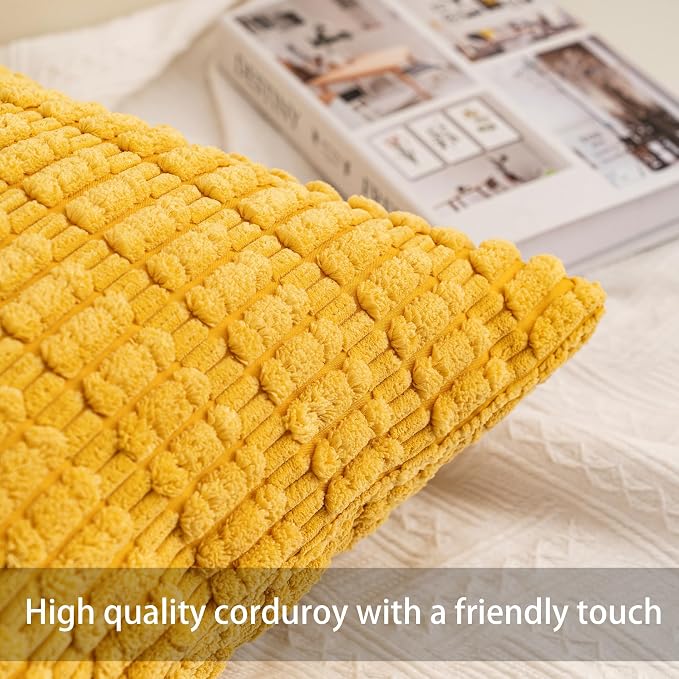 Aegero Pack of 2 Corduroy Decorative Throw Pillow Covers 24x24 InchSoft Striped Pillow Covers Modern Farmhouse Home Decor for Sofa Living Room Couch Bed（Yellow）