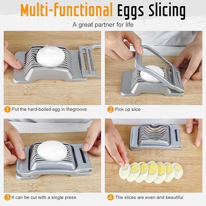 Egg Slicer for Hard Boiled Eggs, Stainless Steel Wire, Multipurpose Heavy Duty Aluminium Egg Cutter for Egg, Salads, Sandwiches, Strawberries, Mushrooms, Soft Cheese, Fruit, Black & Red