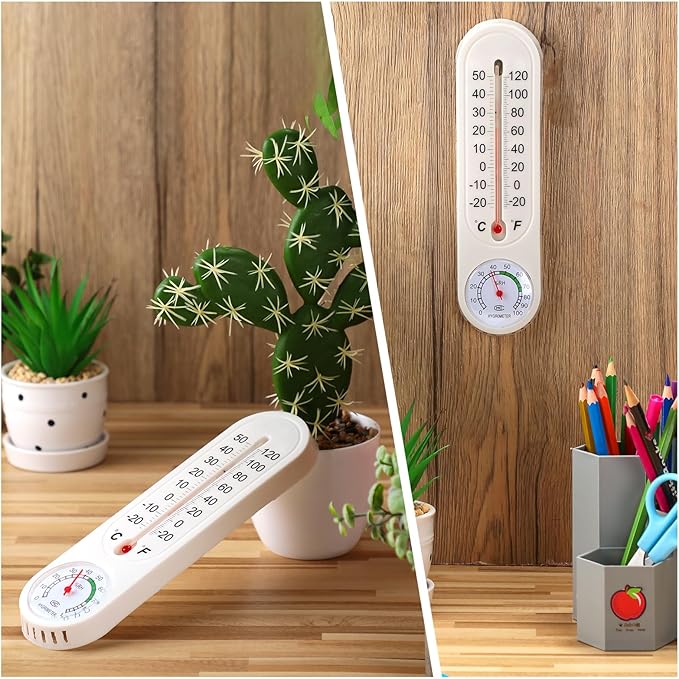 Leinuosen 3 Pcs Indoor Outdoor Wall Thermometer Humidity Meter Vertical Thermometer and Hygrometer Wireless Temperature Humidity Gauge Meter with Fahrenheit/Celsius for Patio Garden