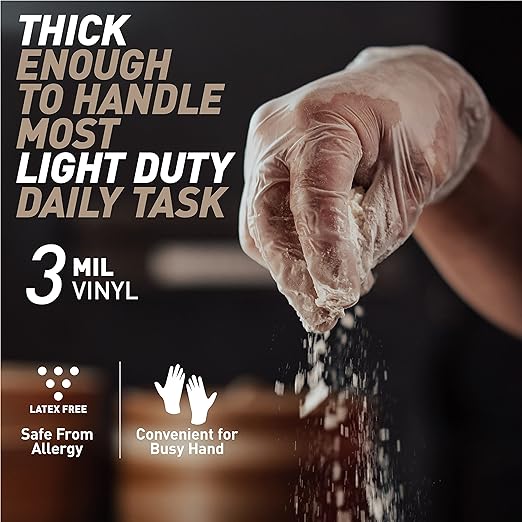 OKIAAS Disposable Gloves S, Food Safe, Bulk of 200 Pcs|Latex and Powder-Free Clear Vinyl Gloves for Cleaning, Food Prep