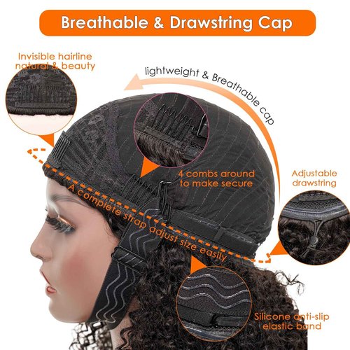 Second Generation Kinky Curly Half Wig Human Hair 210 Density 3 In 1 Seamless Flip Half Wigs Glueless Human Hair Beginner Friendly 18 Inch KinkyCurly Wig with Full Drawstring Headband Wig for Women