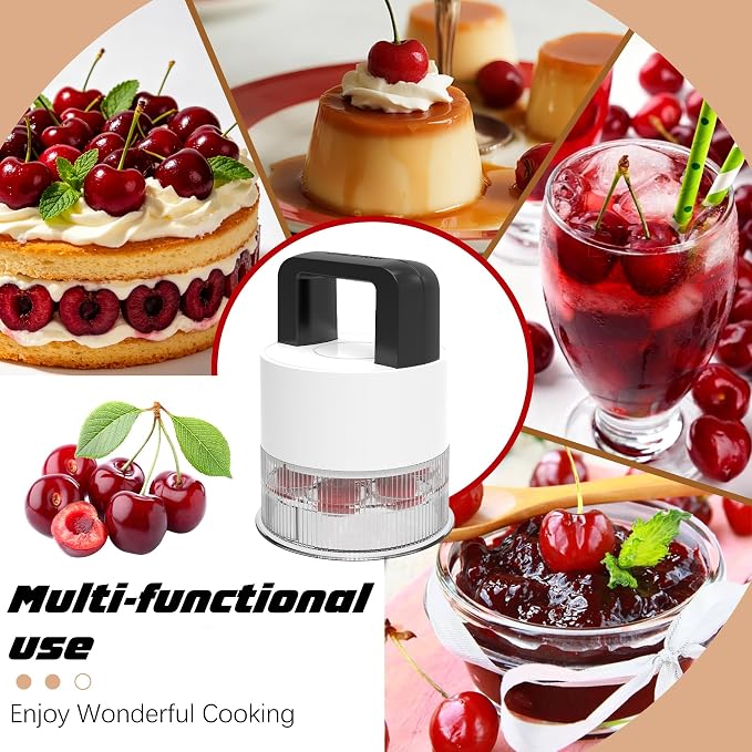 Cherry Pitter Tool,Pit 7 Cherries at Once,Multi-Function Pitting Tool, Portable Cherries Corer Stoner Seed Tool with Ergonomic Push Design,Easy to Use for Making Cherry Jam (White)