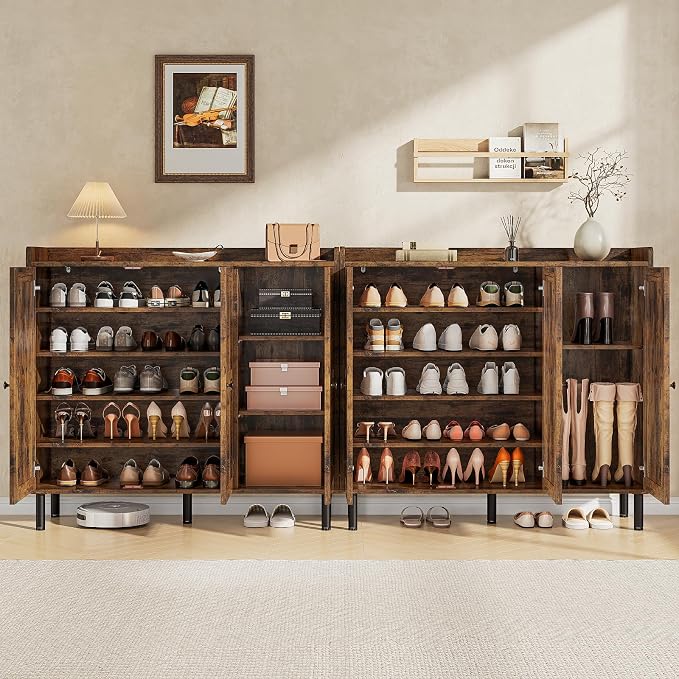 ONBRILL Shoe Cabinet with 3 Doors and Adjustable Shelves, 30 Pairs Shoe Storage Cabinet, 40 Inch Tall Farmhouse Shoe Rack Shoe Organizer Cabinet for Entryway Living Room Closet, Rustic Brown
