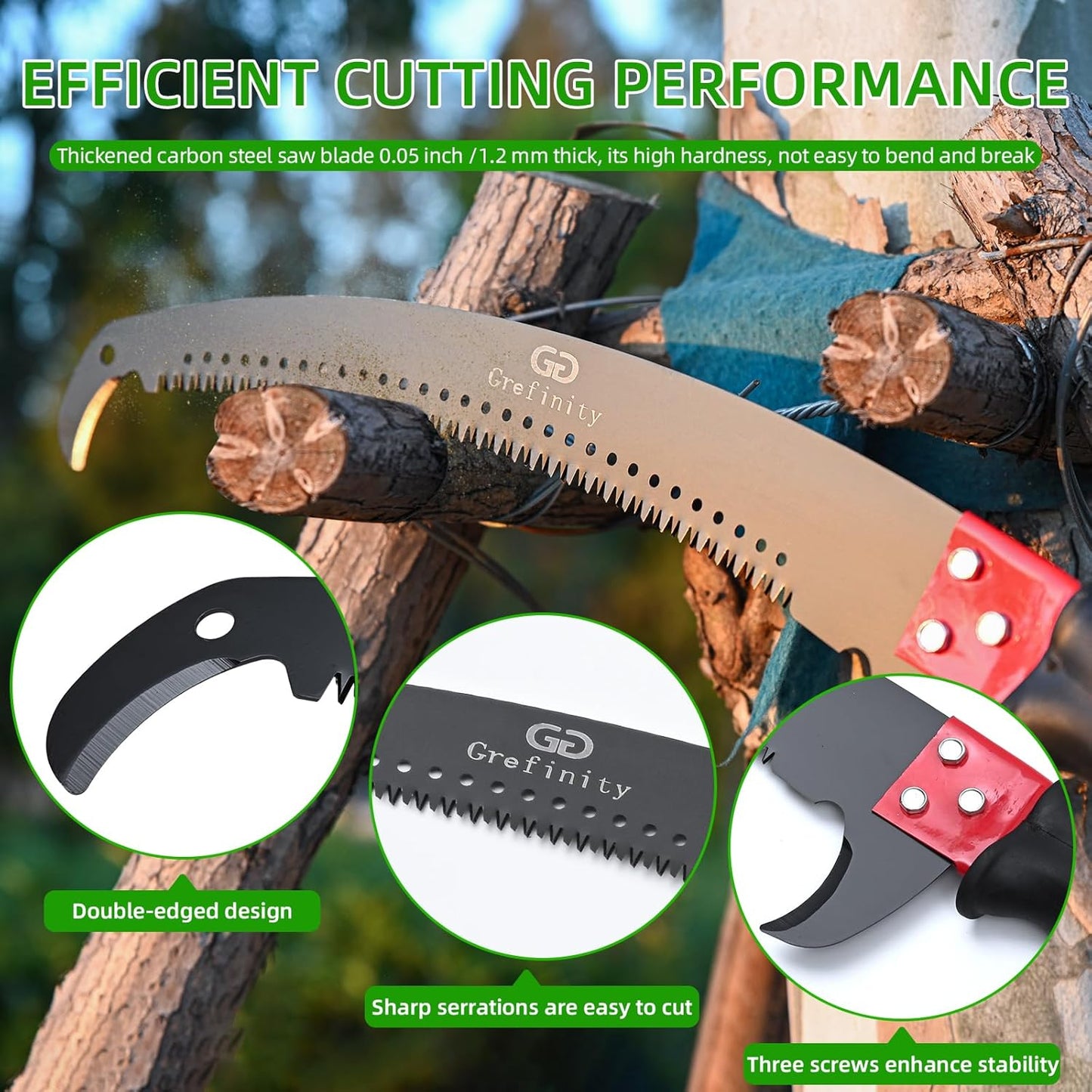 27FT Manual Pole Saw, Tree Branch Trimmer with 8-Section Fiberglass Handle, Sharp Steel Blade, Lightweight Extendable Design for High Branch Trimming, Ideal for Palms and Shrubs