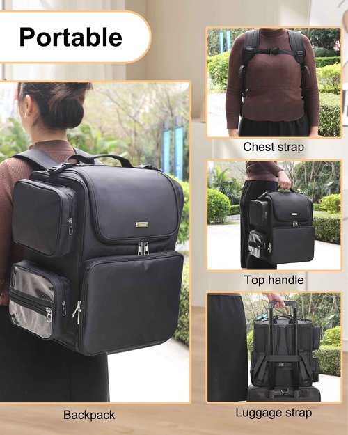 Relavel Hair Tools Travel Bag Hair Stylist Backpack Hairdresser Cosmetology Bag, Heat Insulation Full Layer for Curling Iron, Hair Straightener, Travel Accessories Train Case Barber Organizer, Black