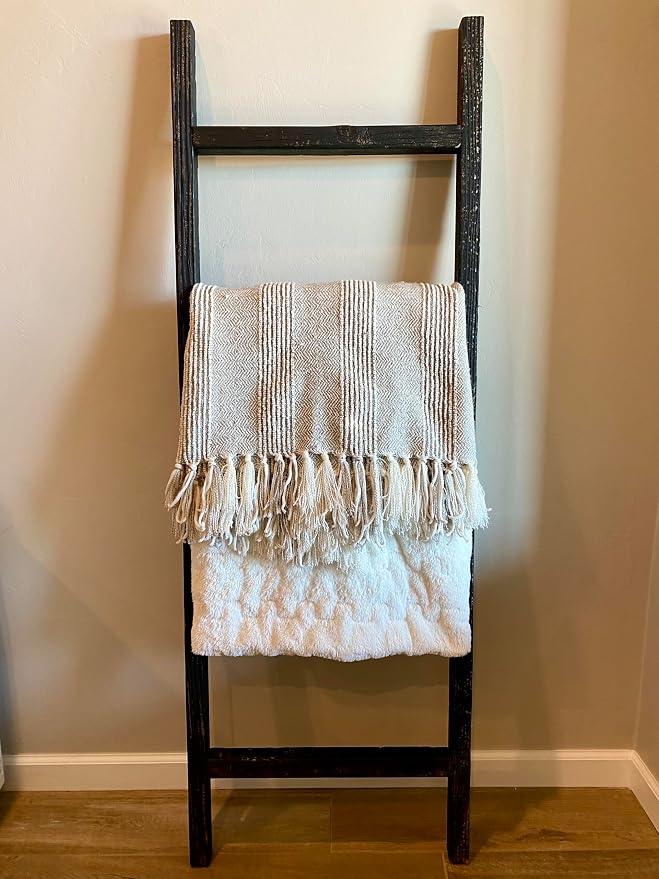 BARNWOODUSA Rustic Farmhouse Decorative Ladder - Our 47 in Ladder can be Mounted Horizontally or Vertically and is Crafted from Upcycled Wood No Assembly Required Smoky Black
