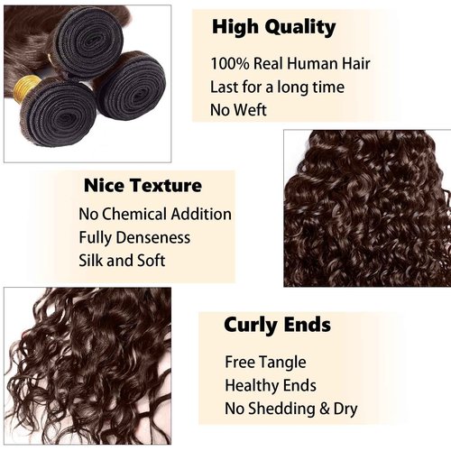 Fabimiya 22 24 26 Inch Human Hair Bundles Brown 4# Water Wave Bundles Human Hair Unprocessed Soft Sewn In Hair with Double Weft for Black Women