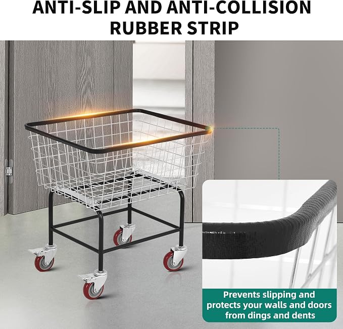 Wire Laundry Cart with Wheels, 2.5 Bushel Rolling Laundry Basket, Commercial Basket Carts for Laundry Room, Hotel, Home, Apartment Use, Durable Steel Frame with Galvanized Finish, 5" Casters
