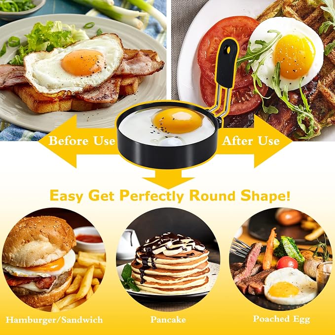 3.5'' Egg Rings with Silicone Handle, Stainless Steel Egg Cooking Rings，Nonstick，For Frying Eggs and English Muffins Pancake, Egg Mold Shaper For Breakfast