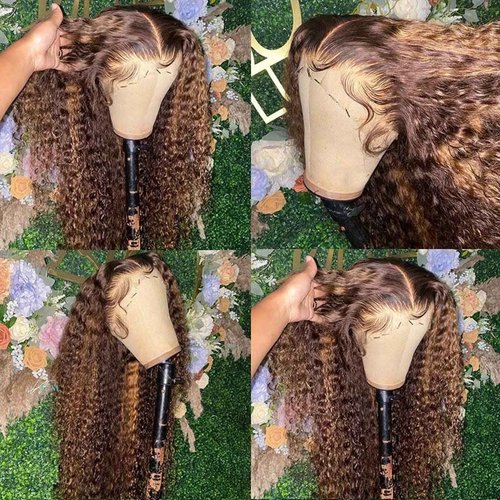 YINGRUN Highlight Ombre 13x6 Hd Lace Front Wigs Human Hair 22 Inch Deep Wave Lace Front Wigs Human Hair 180 Density 4/27 Glueless Wigs Human Hair Pre Plucked Blonde Wig Human Hair with Baby Hair