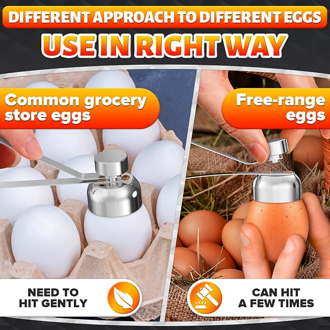 Egg Cracker Tool for Raw Eggs — Egg Shell Opener for Soft-Boiled Shell Tops, Stainless Steel Topper with Ergonomic Adjustable Effort — Easy-Open Design for Breakfast Prep, Custards, & Baking (Silver)