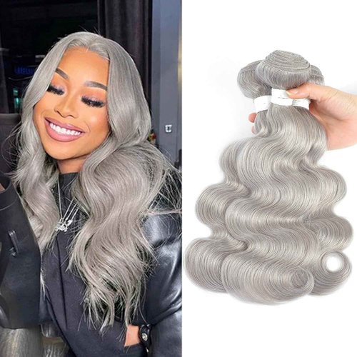 Giginger Bundles Human Sliver GREY 22 24 26 inch Body Wave Human Hair Bundles Unprocessed Quick Weave Soft Sewn In Hair Extensions for Black Women
