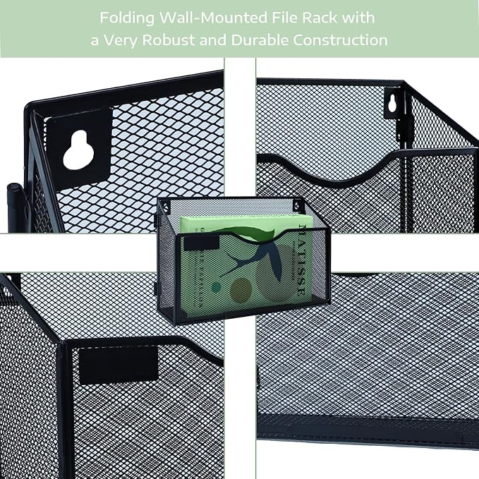 6 Packs 1 Tier A4 Mesh in Tray Hanging Wall File Holder Magazine Document Holder Mail Organiser Magazine Storage Rack,Durable Metal Mesh Filing Storage, Black