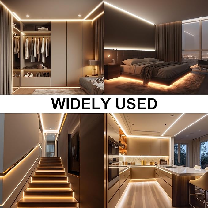 AXMOTUT COB LED Strip Lights with RF Remote, 24V 32.8ft Warm White Dimmable LED Light Strips, High Bright 2700K LED Lights with Power Supply for Room, Kitchen, DIY Home Decoration