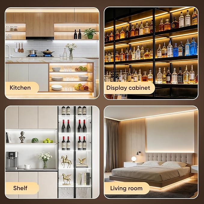 V4light COB LED Strip Light, Cool White (5000K), 12V Tape Light, CRI 95+, 3W/FT High Density, Dotless, Cuttable, UL Listed, Gold-Plated PCB for Bedroom, Kitchen, Cabinets (No Power Supply)