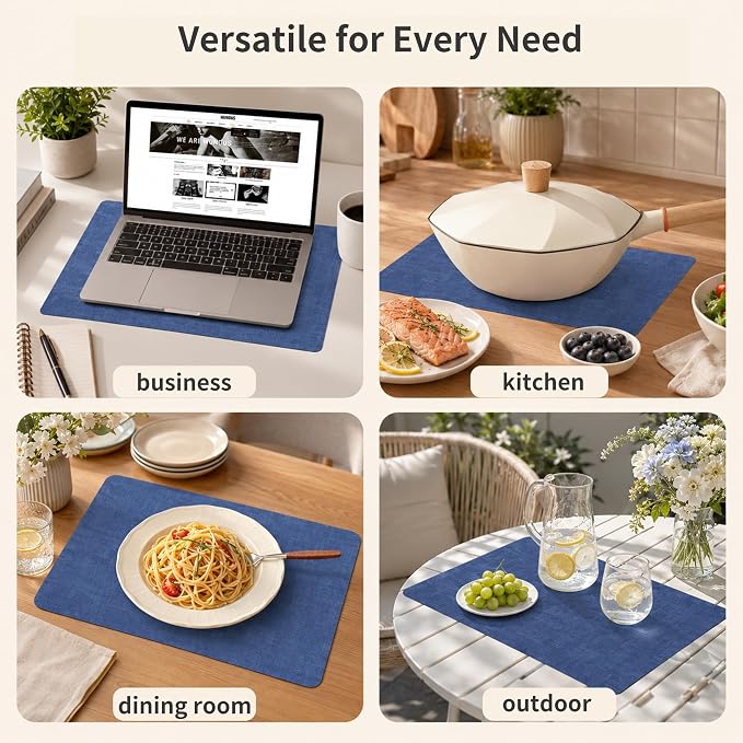 Maxpearl Faux Leather Placemats Set of 4 - Waterproof - Wipe Clean - Heat Resistant - Anti Slip Dining Table Place Mats, Suitable for Indoor & Outdoor Use, 17’’×12’’, Navy Blue