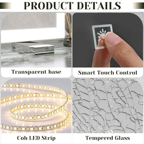 ROLOVE 32x 22 Inch Large Lighted Vanity Mirror with Dimmable 3 Modes, LED Makeup Mirror for Bathroom ＆ Dressing Room, Tabletop or Wall-Mounted, White