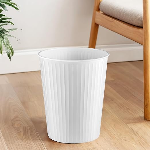 Monarch Abode Metal Bathroom Trash Can – Waste Basket for Bedroom, Office Desk, & Dorm, Handcrafted Ridge Embossed, Durable Decorative White Small Trash Can Bathroom Garbage Bin Wastebasket