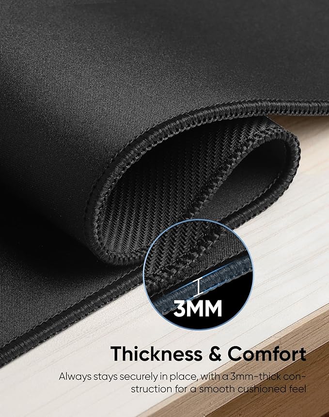 Reniteco Large Gaming Mouse Pad with Durable Stitched Edges, Non-Slip Rubber Base, Black Mousepad Mouse Mat Desk Pad for Home Office Gaming, 35.4''x15.7''x0.12'', Black