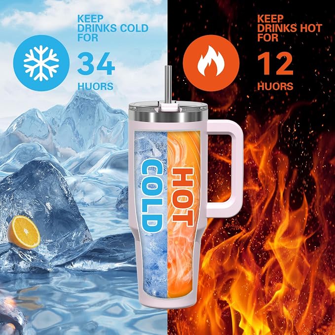 30 oz Tumbler with Handle,Tumbler with Lid and Straw,Double Wall Insulated Cup Stainless Steel Travel Mug(Cold for 34 Hours),Water Bottle for Iced Tea,Coffee,Cold Beverages(Rose Quartz)