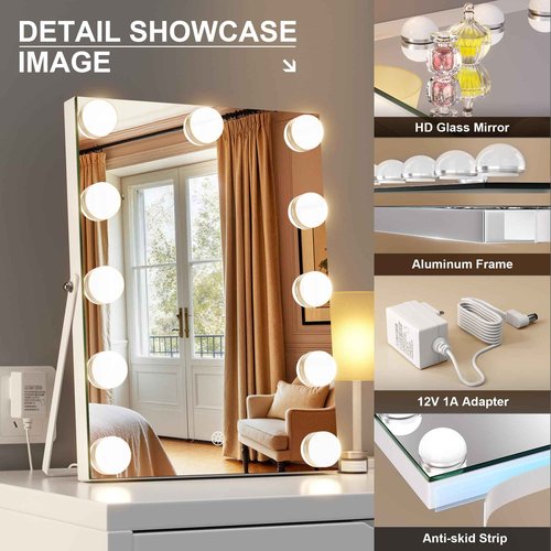 MINISO Vanity Mirror with Lights and Bluetooth Speaker- 10.6" x 13.8" Hollywood Makeup Mirror with 3 Color Lights, Smart Touch Control