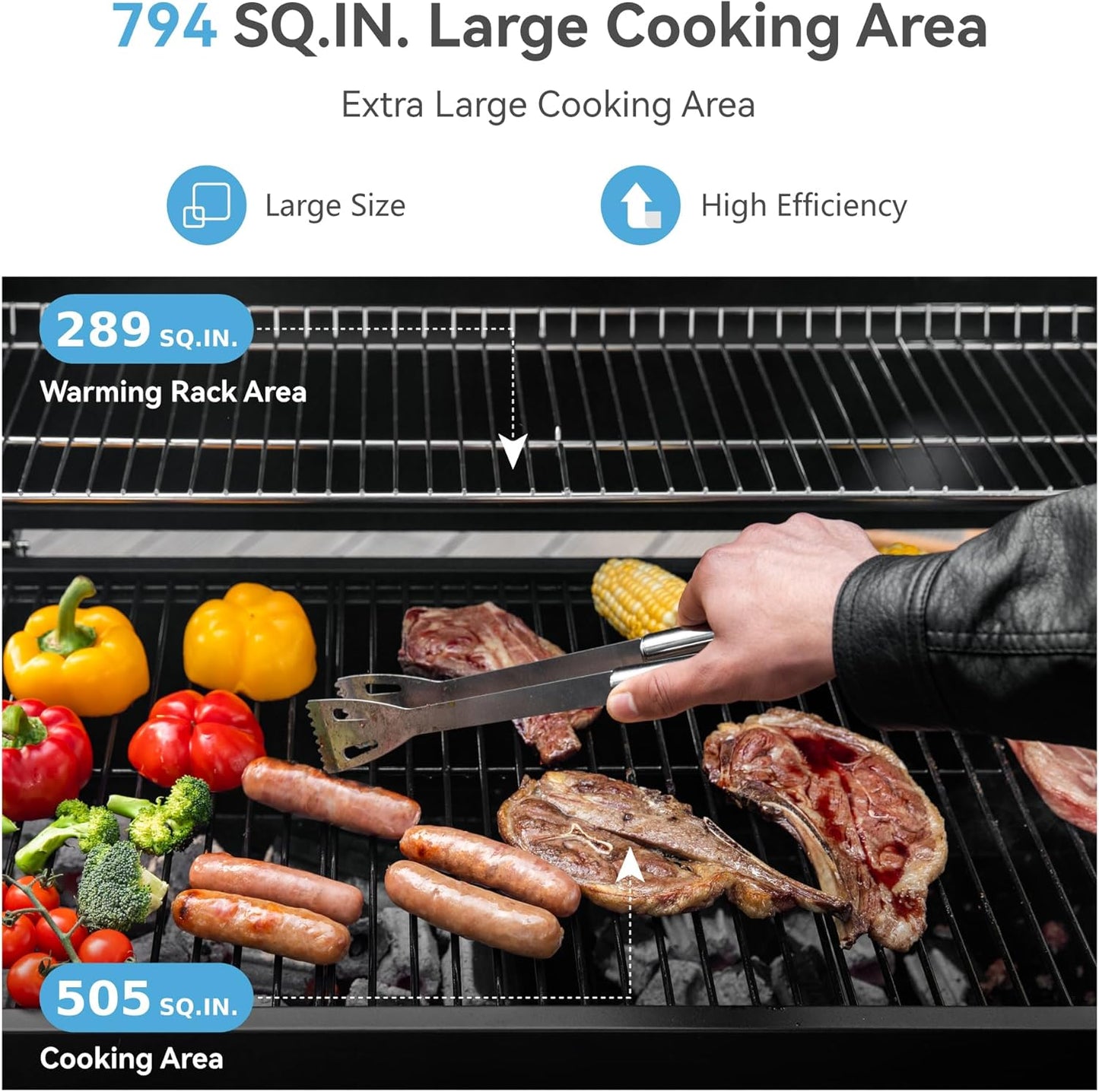 GREEN PARTY Barrel Charcoal Grill with Side Tables, 794 Square Inches Cooking Space, Large Charcoal BBQ Grill with 2 Height-Adjustable Charcoal Pans for Outdoor Backyard Patio Picnic Parties Camping