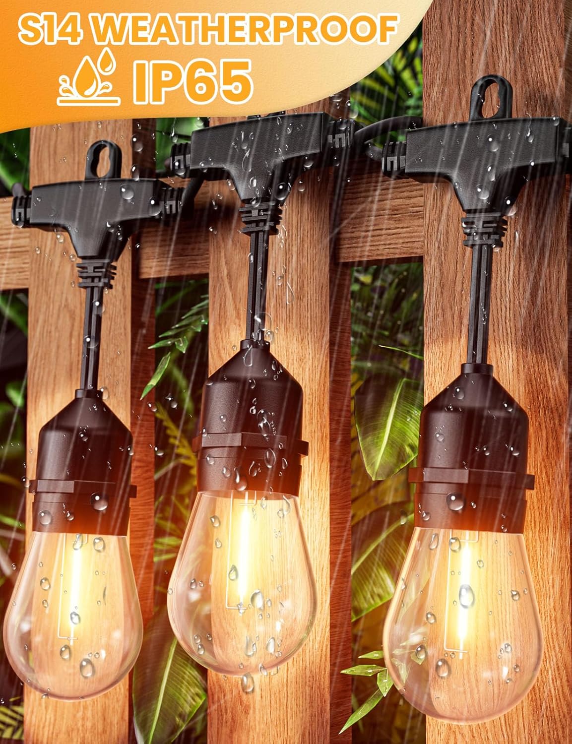 Svater Outdoor String Lights 150FT, E26 Socket, 48pcs S14 Shatterpoof Bulbs, 1 Watt Dimmable 2700K Warm White, IP65 Waterproof Commercial Grade Patio Lights（3 Pack X 50FT）