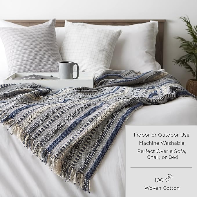 DII Chevron Throw Collection Handloomed Cotton, 50x60, Dark Brown (Pack of 2)