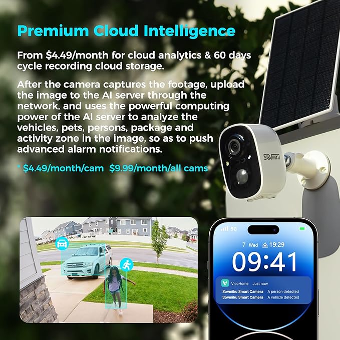 Vicohome CG6 Best 2K Solar Security Camera Wireless Outdoor System, No NVR Needed, Battery Powered, Easy to Setup, Motion Detection, Two Way Audio,Color Night Vision, SD Slot, 180 Days Exchange Policy