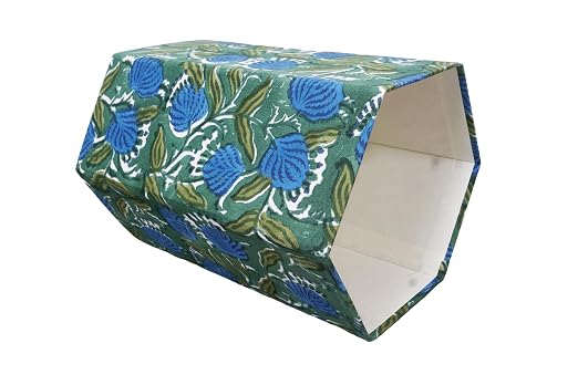 Generic 3.3 Gallon Cotton Hand Block Printed Paper Waste Basket |Small Decorative Trash Can for Housewarming Gifts in Living Room, Bedroom, Bathroom | Eco-Friendly, Plastic-Free (1, D. GREEN & BLUE)