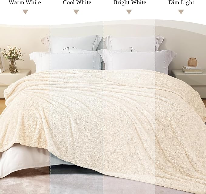 Exclusivo Mezcla Fleece King Size Bed Blanket, Ultra Soft, Lightweight and Fuzzy White Blanket for Women, Home Decor, 90x104 Inches