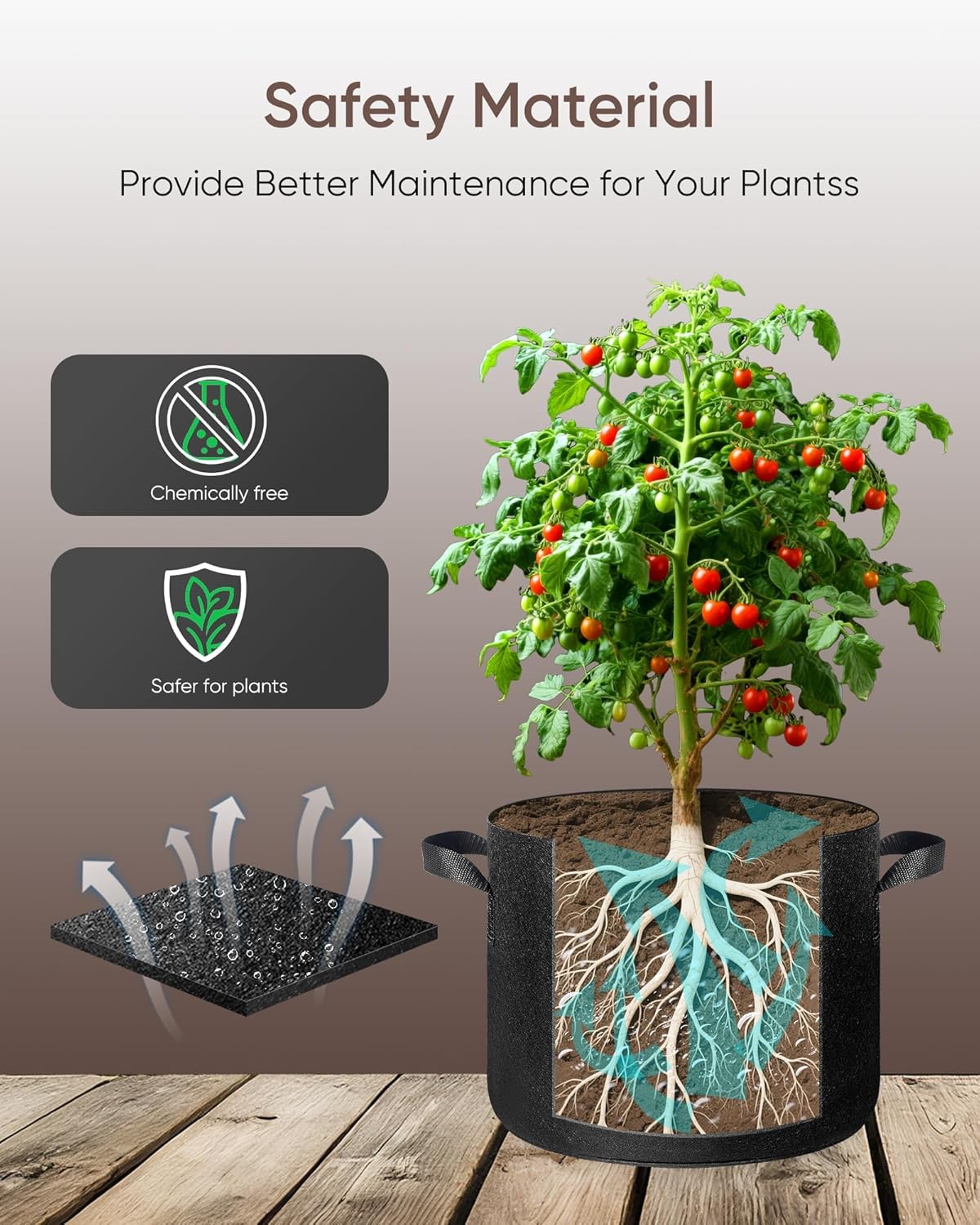 The Growing 5 Pack 3 Gallon Fabric Grow Bags，Thickened Aeration Nonwoven Fabric Plant Pots with Durable Handles,Heavy Duty 300G Planter Pot for Tomato, Fruits, Vegetables and Flowers, Black
