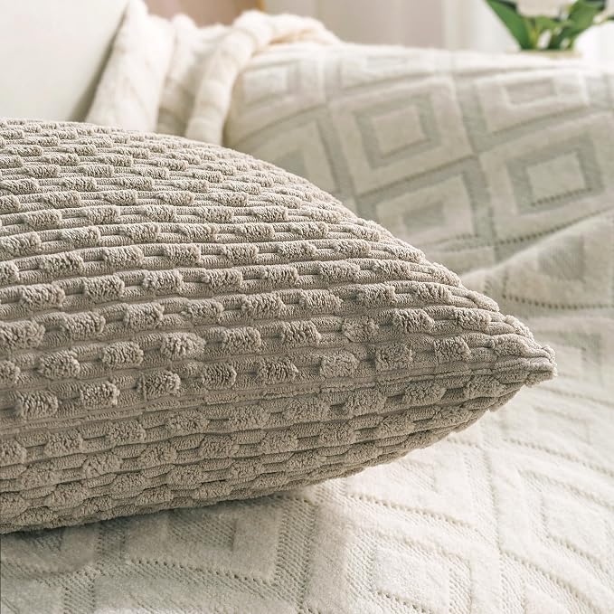 Set of 4 Taupe Decorative Throw Pillow Covers 22x22 Inch Corduroy Pillow Covers for Bed Couch Sofa Living Room Soft Square Cushion Cases