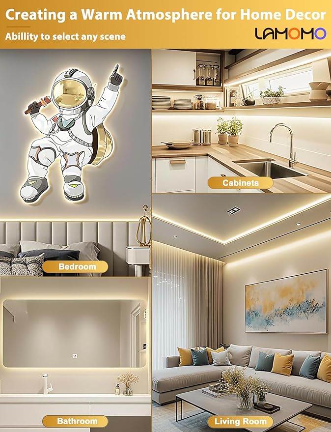 Lamomo COB LED Strip Lights, 9.84Ft Natural White Dimmable Self-Adhesive Led Rope Light with Remote, Flexible Cuttable Waterproof 4000K Silicone Neon Tape Light for Bedroom,Indoor, Cabinet, 10mm Width