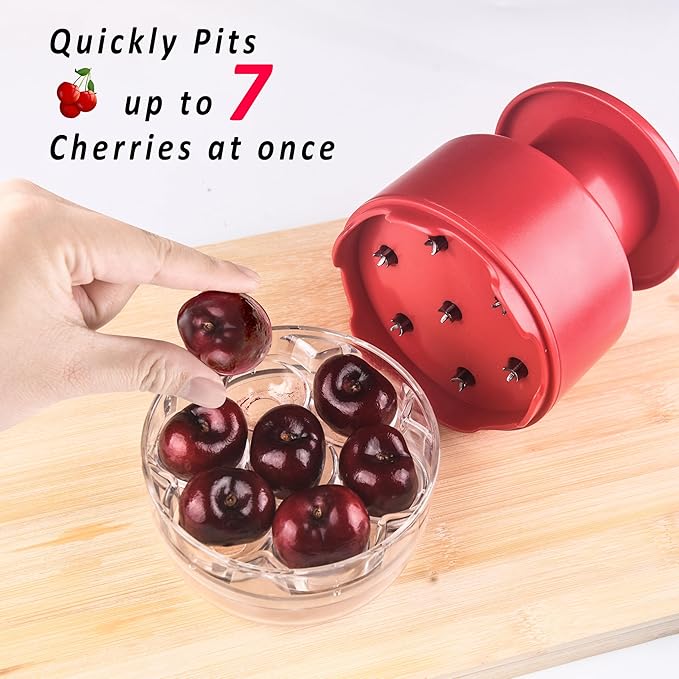 Cherry Pitter Multi 7-IN-1 Stainless Steel Cherry Pitter Tool Cherries Corer Making Cherry Jam (Red)