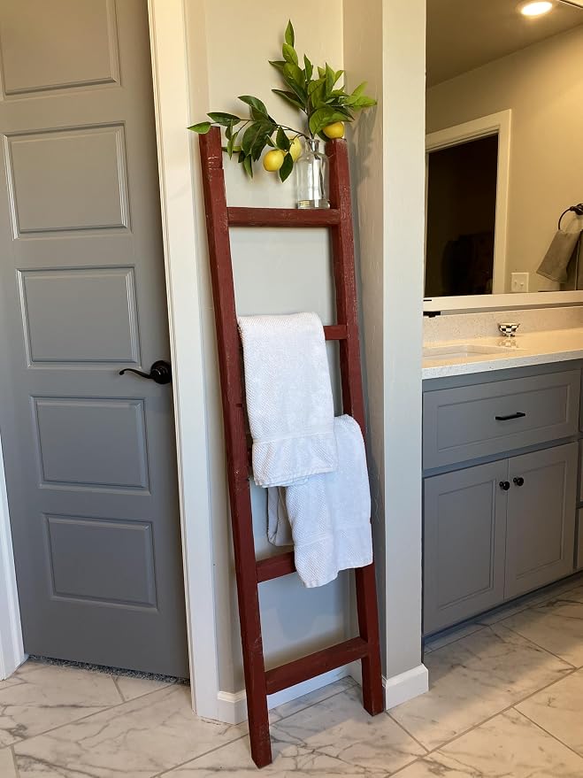 BARNWOODUSA Rustic Farmhouse Decorative Ladder - Our 6 ft Ladder can be Mounted Horizontally or Vertically and is Crafted from Upcycled Wood No Assembly Required Red