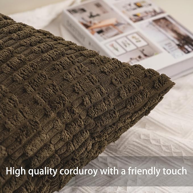 Aegero Pack of 2 Corduroy Decorative Throw Pillow Covers 24x24 InchSoft Striped Pillow Covers Modern Farmhouse Home Decor for Sofa Living Room Couch Bed（Green）