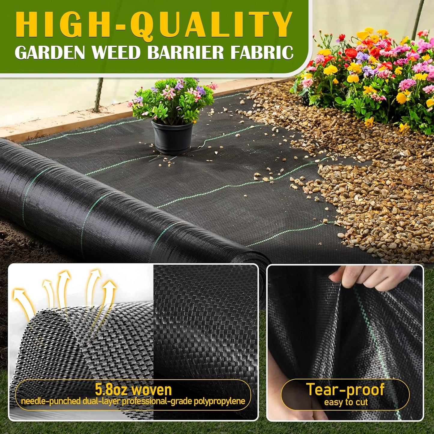 KAKO Weed Barrier Fabric 3Ft x 200Ft, Garden Weed Barrier Fabric, Weed Barrier Landscape Fabric, Garden Fabric Weed Barrier Weed Cloth for Garden Fabric, Landscaping Fabric, Driveway Fabric