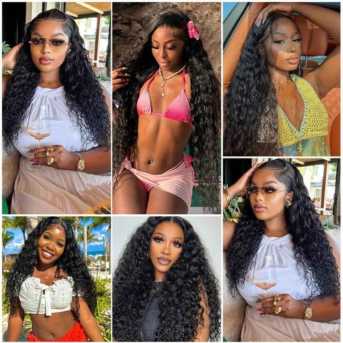 Rozilo Aomllute Deep Wave Lace Front Wigs Human Hair Wigs for Women 200 Density 13x4 HD Deep Curly Lace Front Wig Human Hair Glueless Lace Front Wig Human Hair Pre Plucked 24 Inch