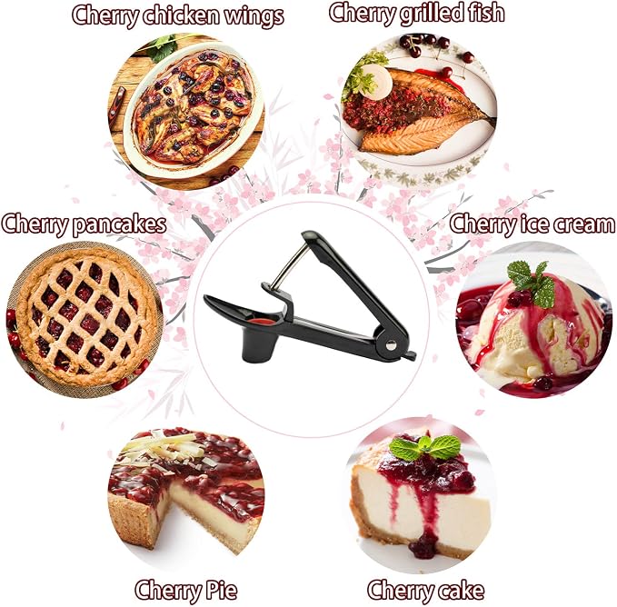 Cherry Pitter - Makmzoon Cherry Pitter Tool Stainless Steel Rod(Black) | Hand-held push design Easy to Clean and Store With Lock Design Great for Making Cherry Jam