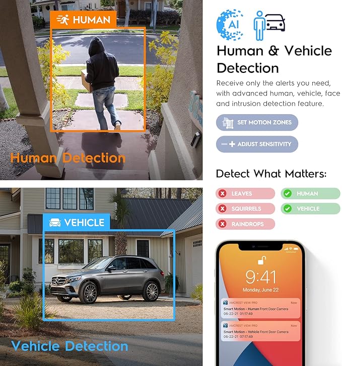 Amcrest UltraHD 4K (8MP) IP PoE AI Camera, 49ft Nightcolor, Security Outdoor Turret Camera, Built-in Microphone, Human Detection, Active Deterrent, 129° FOV, 4K@15fps IP8M-2779EW-AI (White)